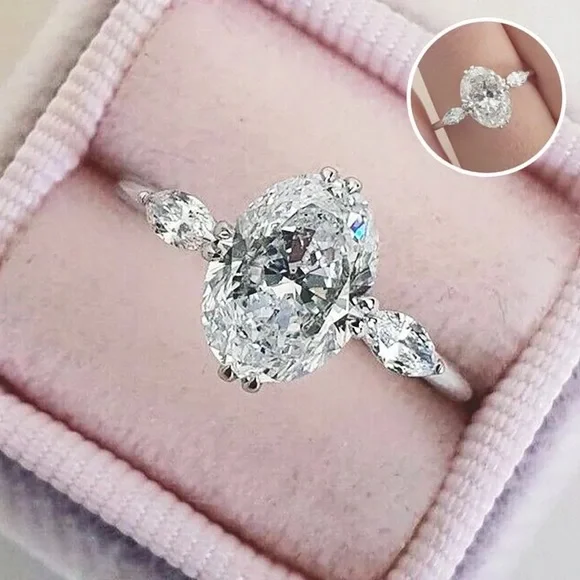 New 925 Silver Oval Cut Promise Diamond Ring 💍 - Picture 2 of 5